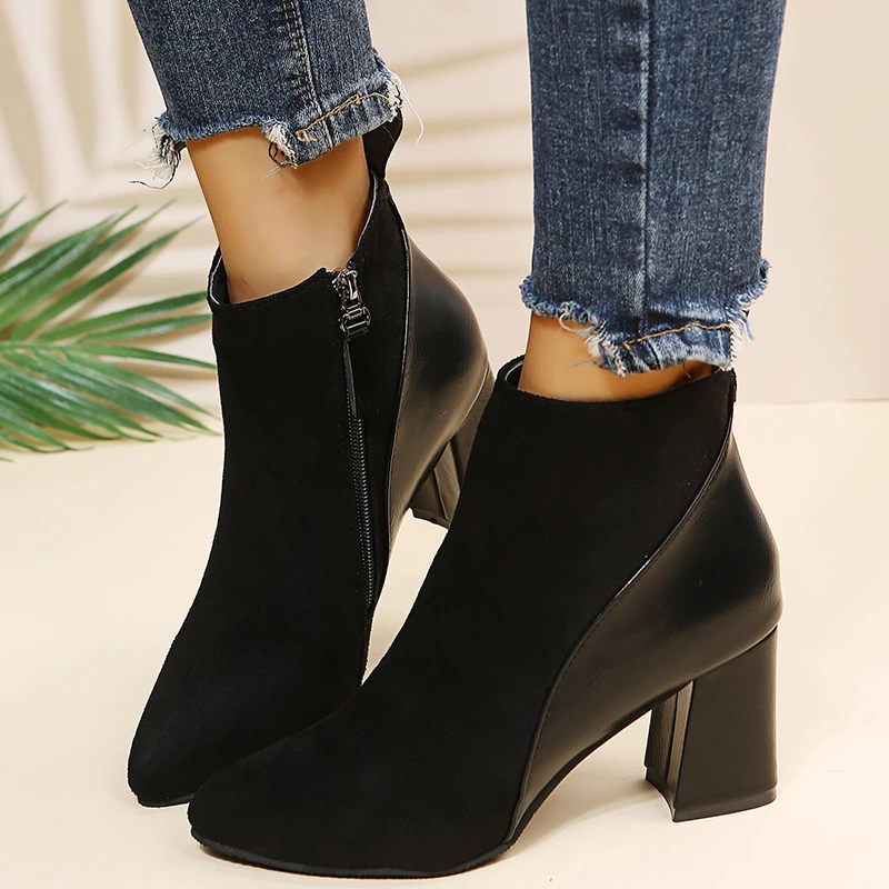 Women Ankle boots Genuine Leather plus size 35-41 cm feet length ankle boots pointed toe side zipper winter shoes women