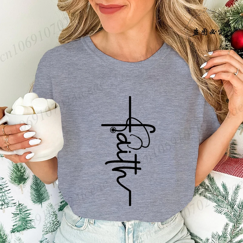 Funny FAITH T Shirt Faith Nurse T-Shirt Short Sleeve Religious Inspirational Christian Tee Women Motivational Clothes Streetwear