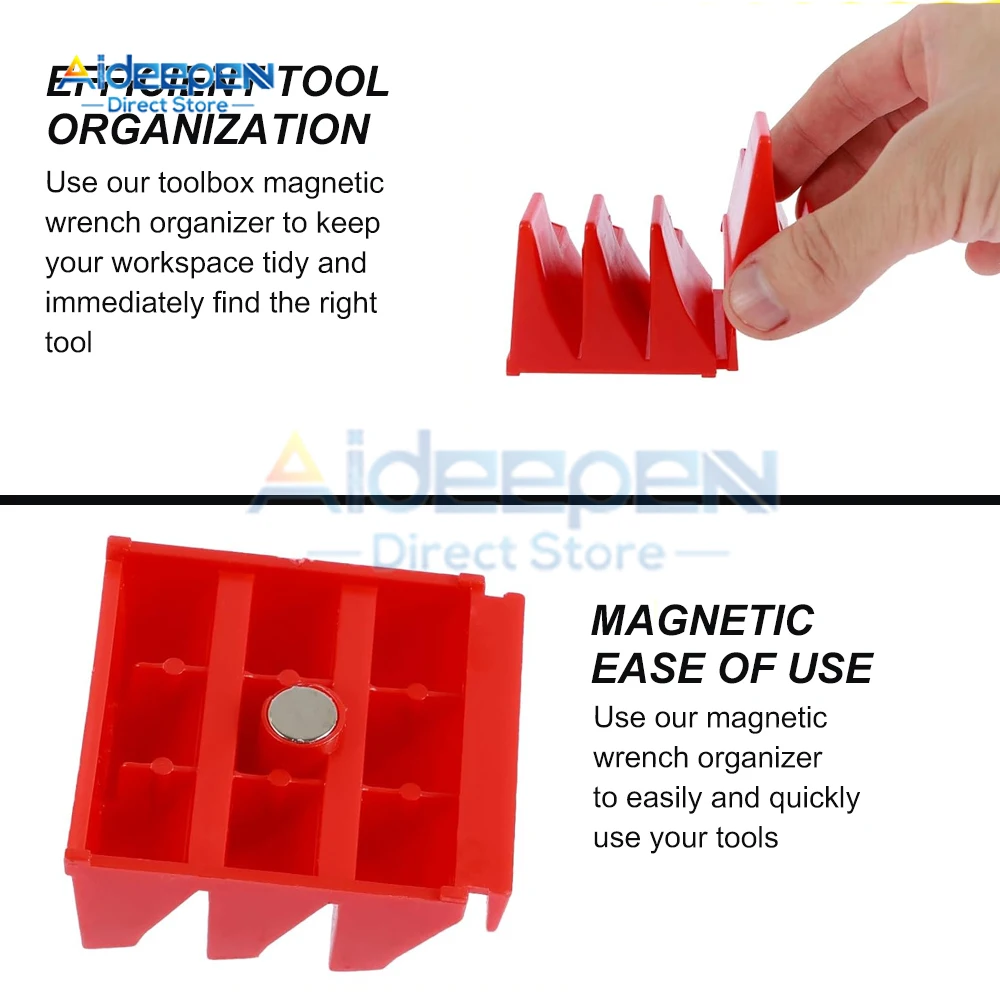 10Pc Red Wrench Organizer Plastic Wrench Organizer Tray Sockets Storage Tools Rack Sorter Standard Spanner Holders Wrench Holder