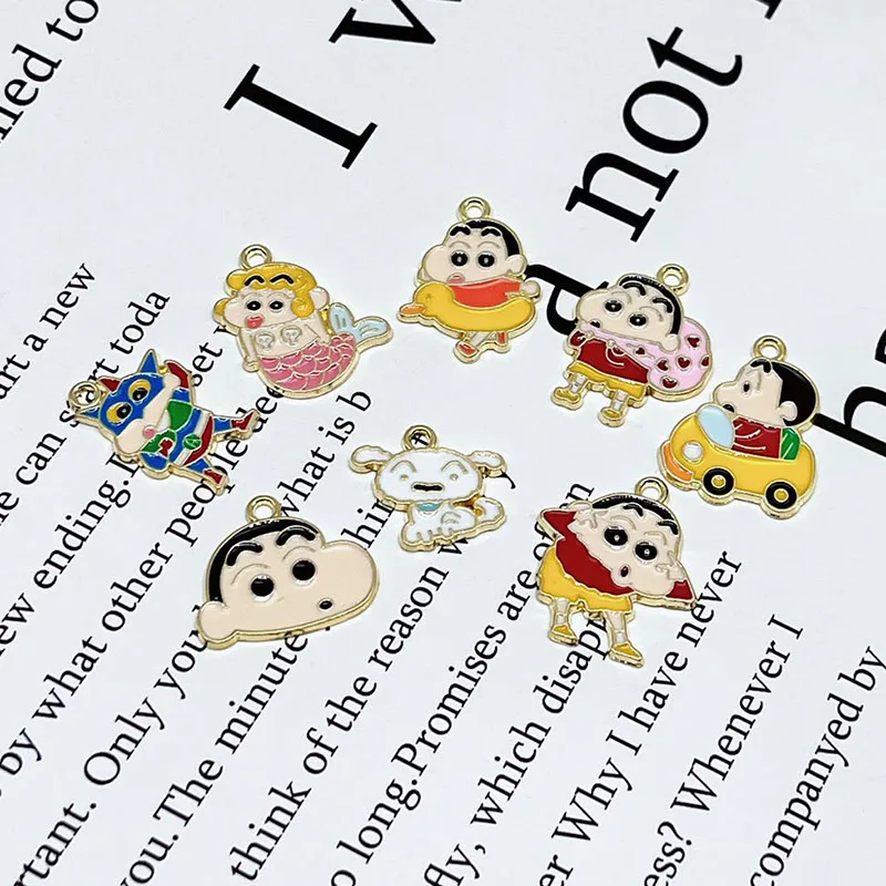 10pcs Cartoon Crayon Shin-chan  Decorations Cute Alloy Pendant Anime Figures DIY Creative Fashion Jewelry Accessories Gift
