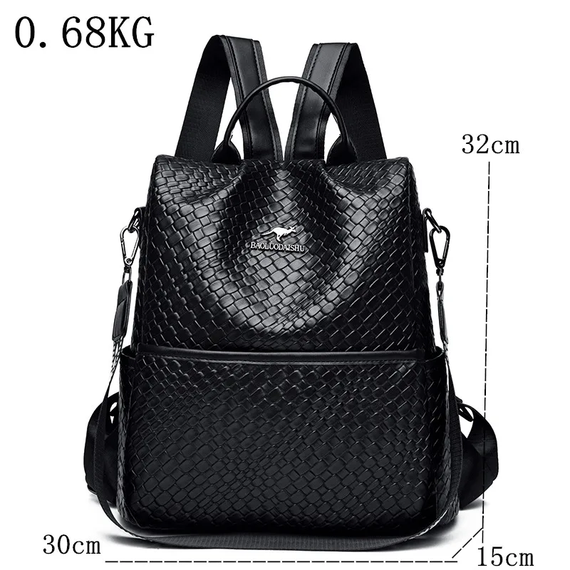 Mochila de cuero con patrón de piedra de cera de aceite para mujer, bolso escolar de alta calidad para niñas adolescentes, bolso de hombro para