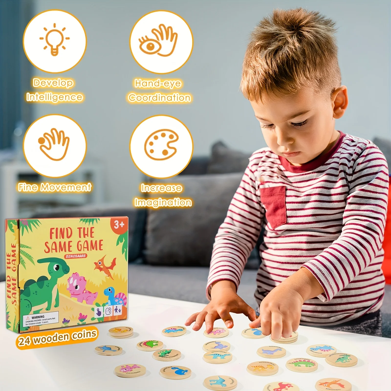 Gioco di abbinamento della memoria in legno di dinosauro, ausilio didattico giocattolo educativo per l'osservazione del riconoscimento dei colori, adatto per la nascita dei bambini