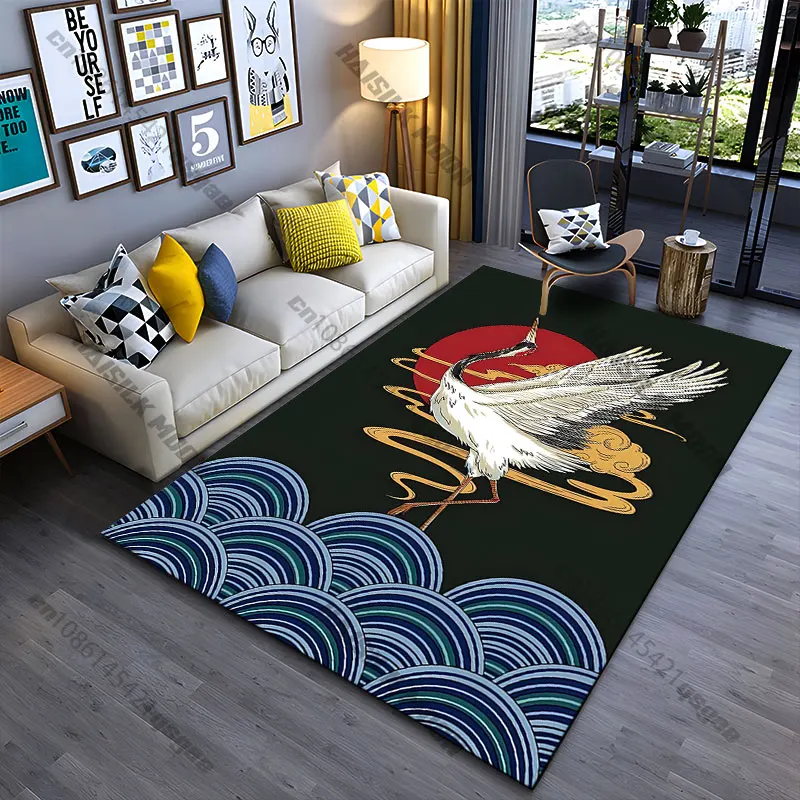 Graceful crane rising sun carpet Yoga living room room decor children's crawling mat doormat area rug games mat