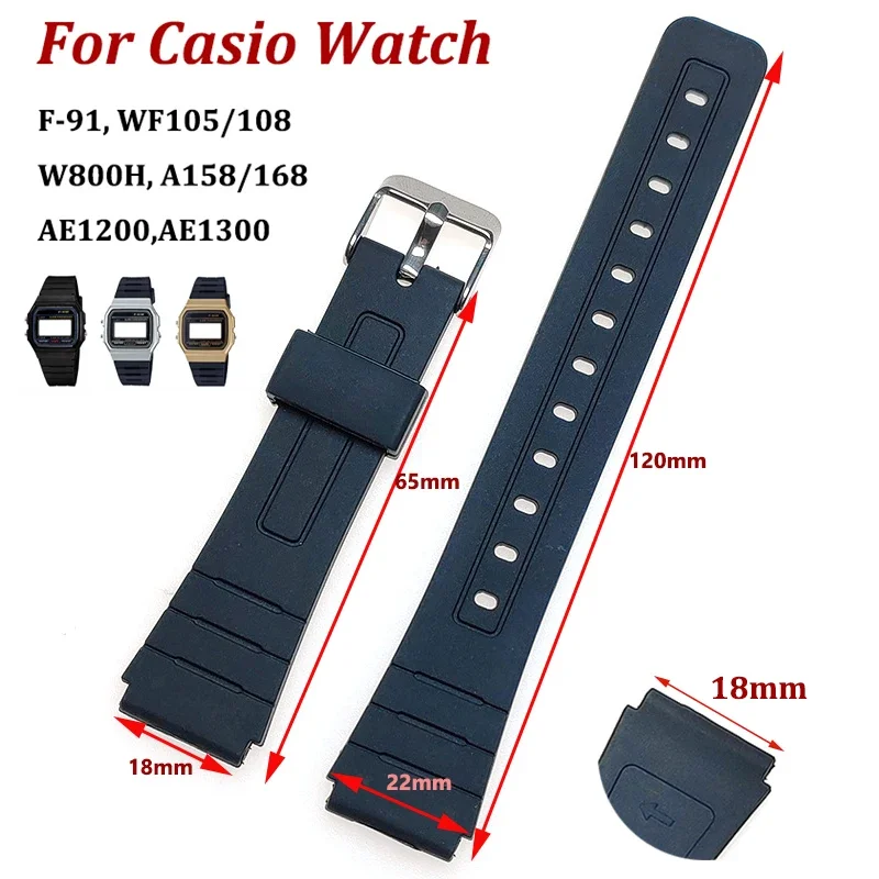 18mm for Casio W800H Strap F-91W F105/108 A158/168 AE1200 AE1300 Universal Silicone Watch Band Women Men Sport Rubber Wristbelt