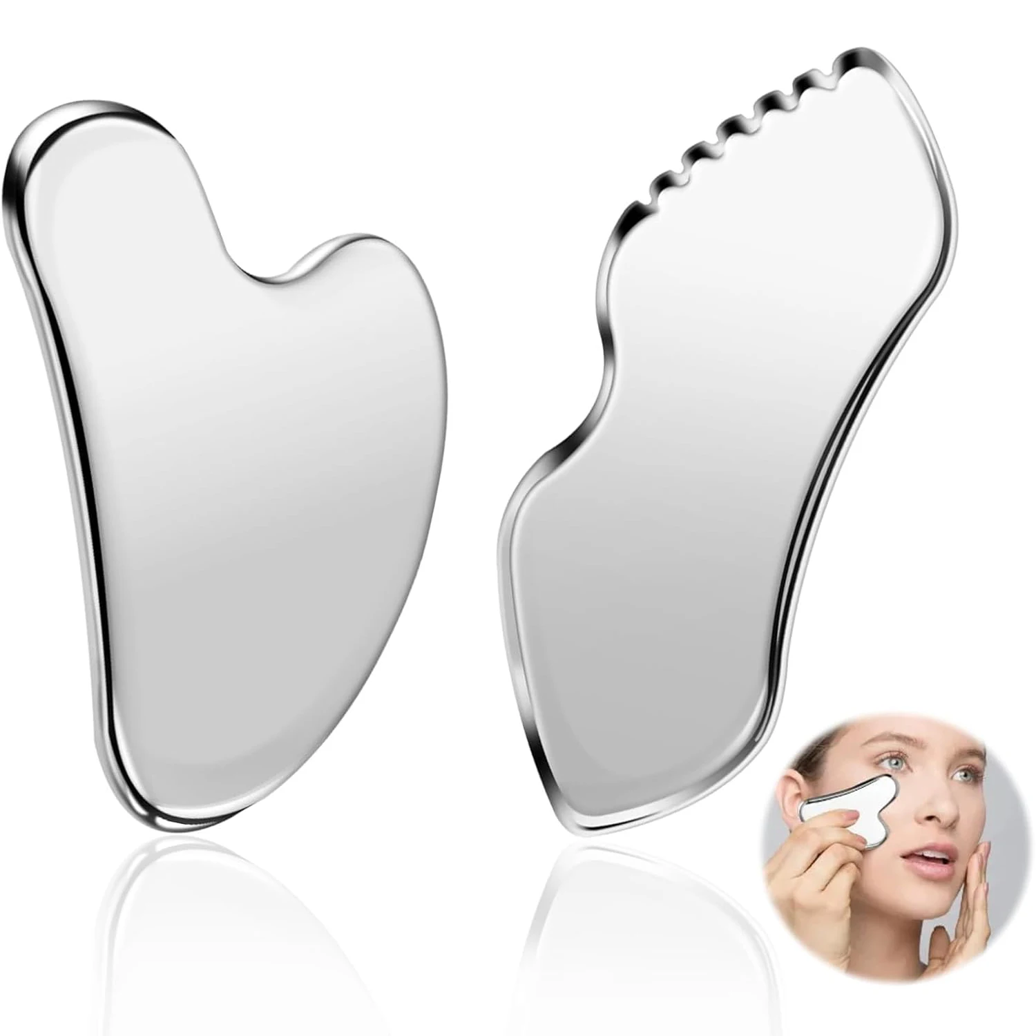 

2 Pcs Stainless Steel Scraping Facial Tool for Jawline Sculpting and Decongestive Lymphatic Drainage, Face relax Massager Tools