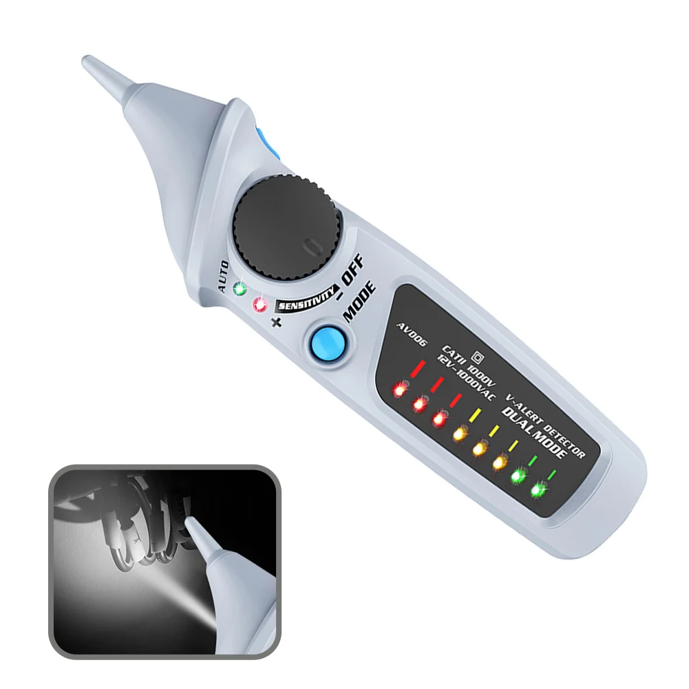 AVD06 Non Contact AC Voltage Tester for Live Wire Identification LED Light Built In Battery Status Indicator 12V-1000V