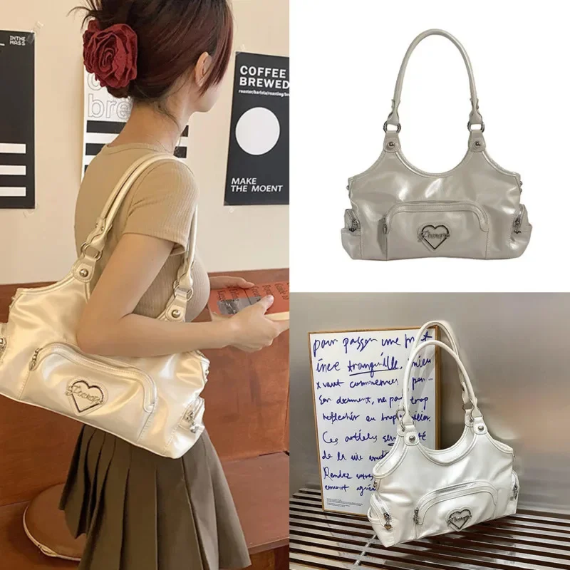 

Love Letter 3D Tote Bag For Women Japan Korean Pearl White American Zipper Underarm Bag Large Capacity Shoulder Bag Tote Bag New