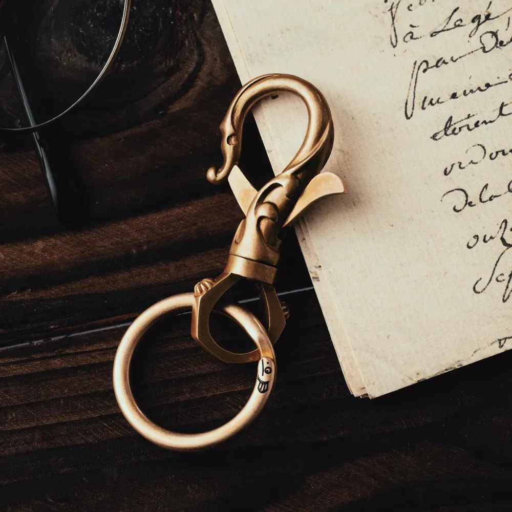 COPPERTIST.WU Snap Brass Keychain Flower-Patterned 360 Swivel Quick Release w Key Ring for Men Women