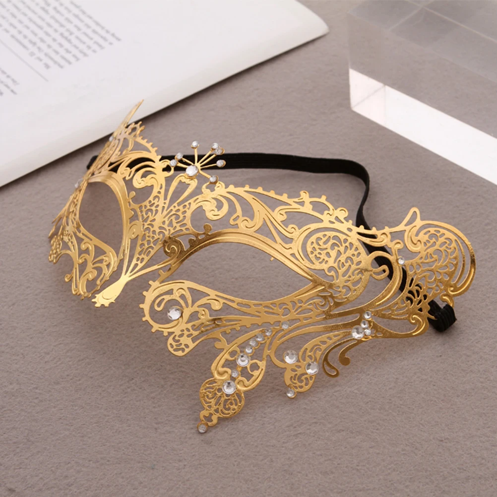 

Half Mask Rhinestone Metal Mask for Masquerade Carnival Fancy Dress Performance Cosplay Costume Accessory (Golden