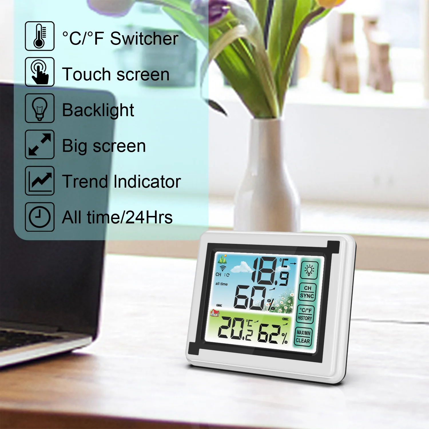 Weather Station Wireless Digital Indoor Outdoor Forecast With 3 Sensors Color Screen waterproof Hygrometer Humidity Temperature