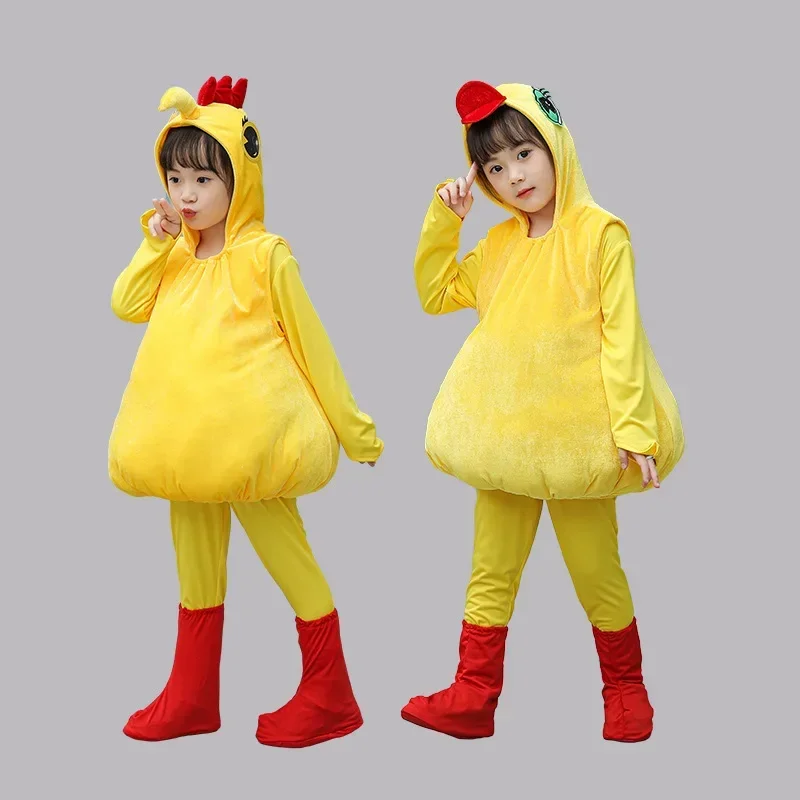 Costume da Halloween con cappuccio, pollo, pulcino, anatra, tuta gialla, per bambini, bambini, adulti