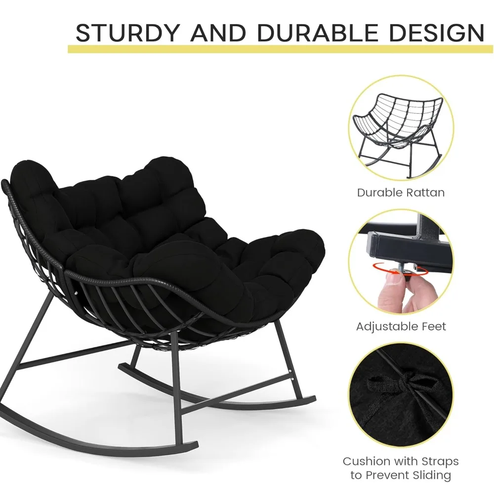 

Oversized Outdoor Papasan Rocking Chair, Wicker Egg Chair Rocker for Outside, Supports 350 lbs, Comfy Patio Rocker, Customized