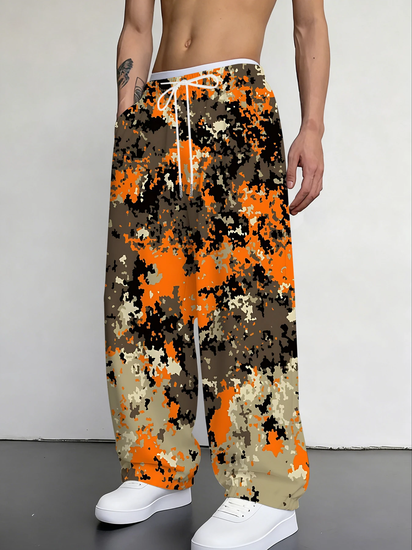 2026 Summer Men's Fashion Trendy Pants with Splash Ink Printing, Quick Drying, Leisure, Outdoor Sports, Large Loose Pants