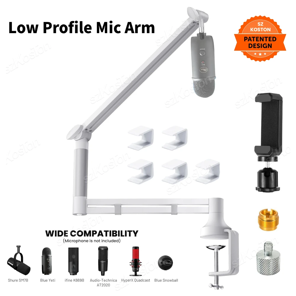 Adjustable Microphone Stand Studio Low Profile Microphone Arm with Extended Riser & Cable Management for K688 AM8 A6V K669 Mic