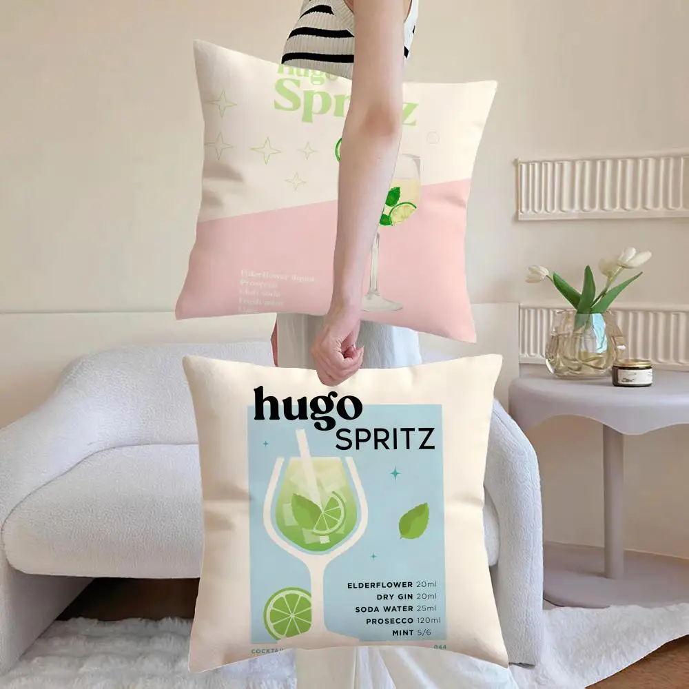 Beverage H-Hugo Spritz Cushion Cover Breathable Linen Pillowcase Summer Odorless Eco-Friendly Invisible Zipper Washable