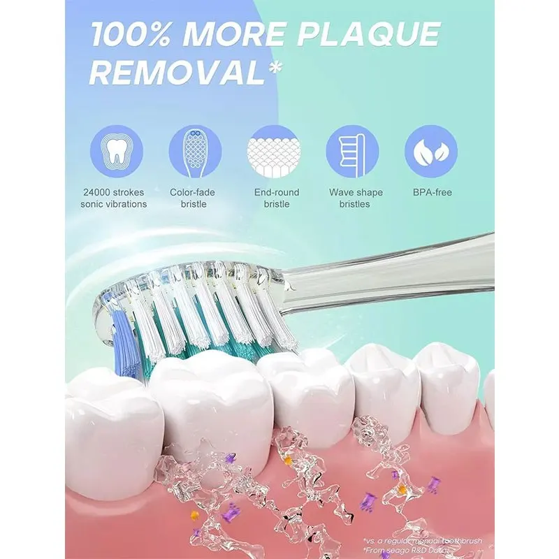 Seago crianças escova de dentes elétrica com 8 cabeças de escova de dentes idade 3-15 2 minutos cronometragem inteligente cerdas ultra macias