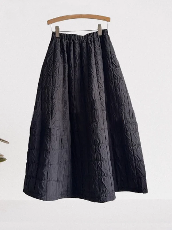 Thickened A-Line Skirt Women's Retro Patchwork Cotton  Elastic Waist Warm Winter Half-length Skirt Commute Style