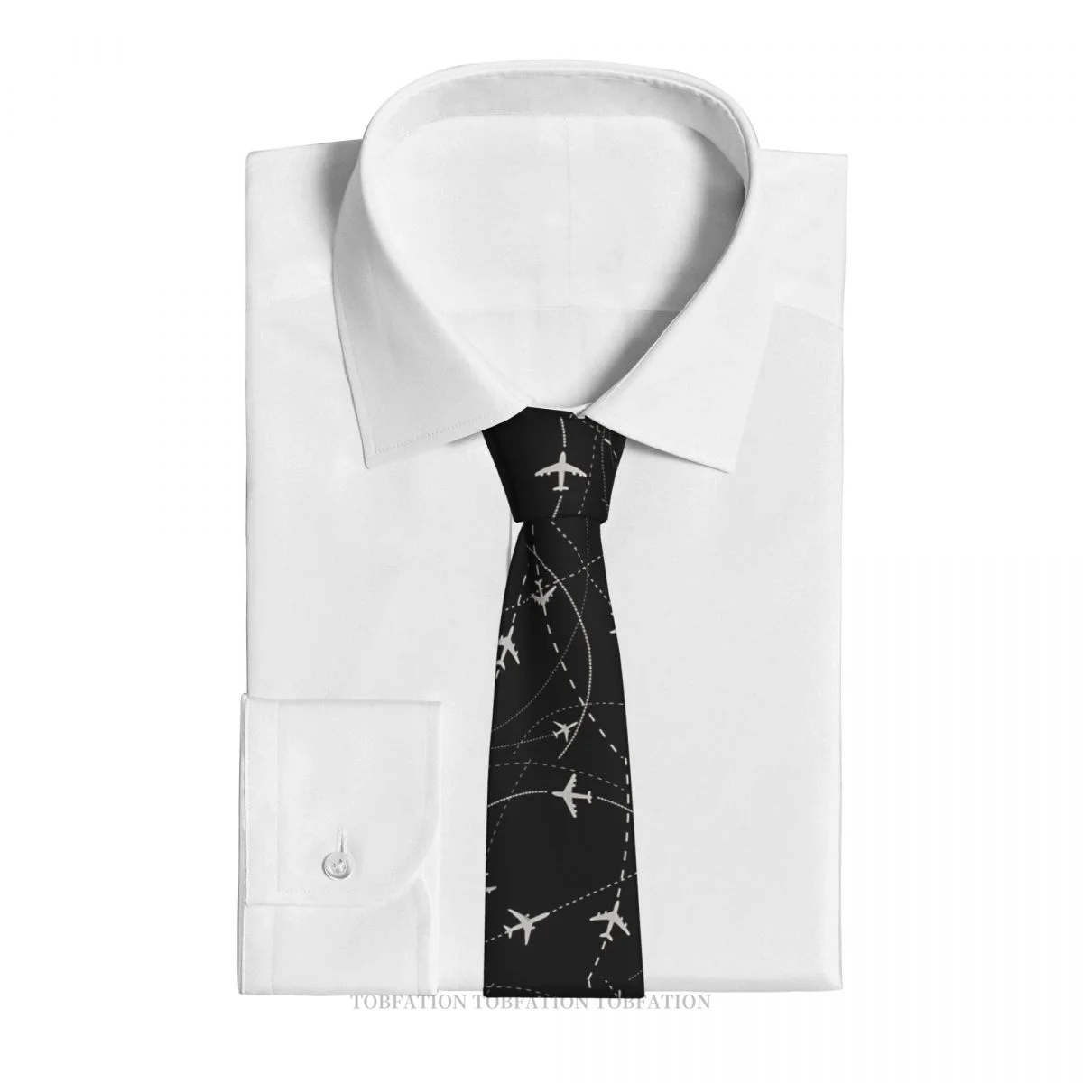Night Flight Routes Airplane Airport Sign Classic Men\'s Printed Polyester 8cm Width Necktie Cosplay Party Accessory