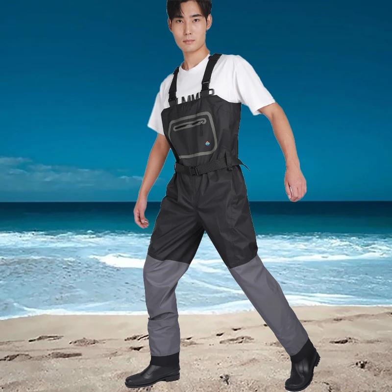Picture 3: Chest Wading Breathable PVC Zip Front Dry Pants with Covered Pockets Fly Fishing Waterproof Wading