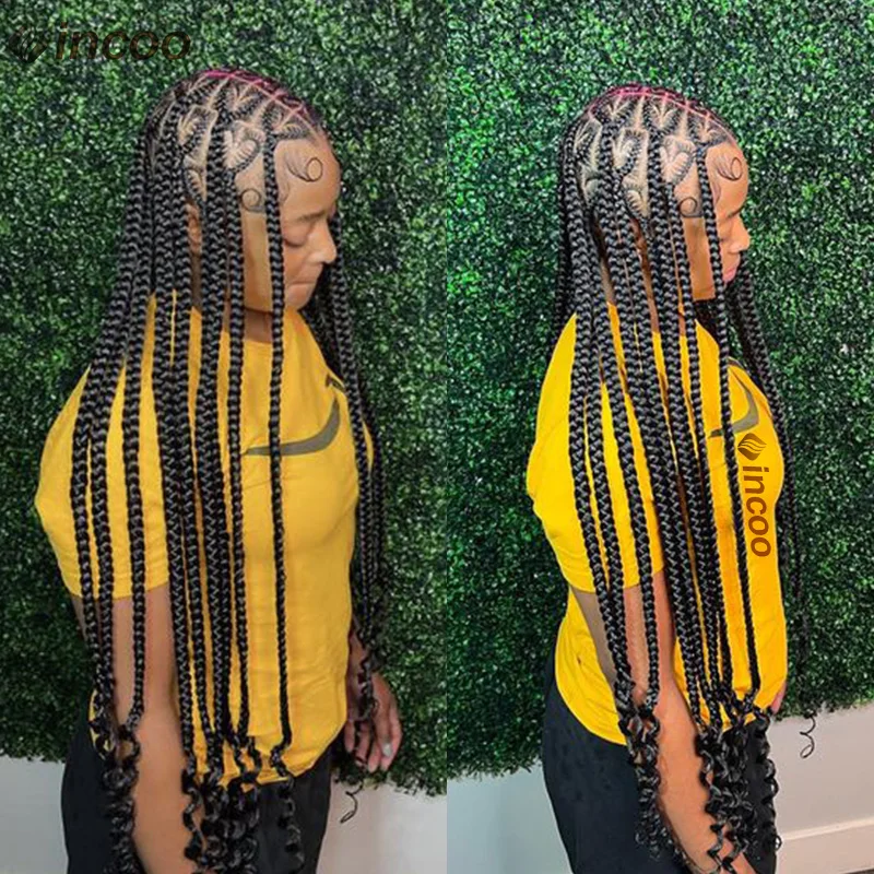 Incoo 36 Inches Synthetic Lace Braided Wigs Cornrow Braids Lace Wigs For Black Women Heart Box Braids Lace Wig On Sale Clearance