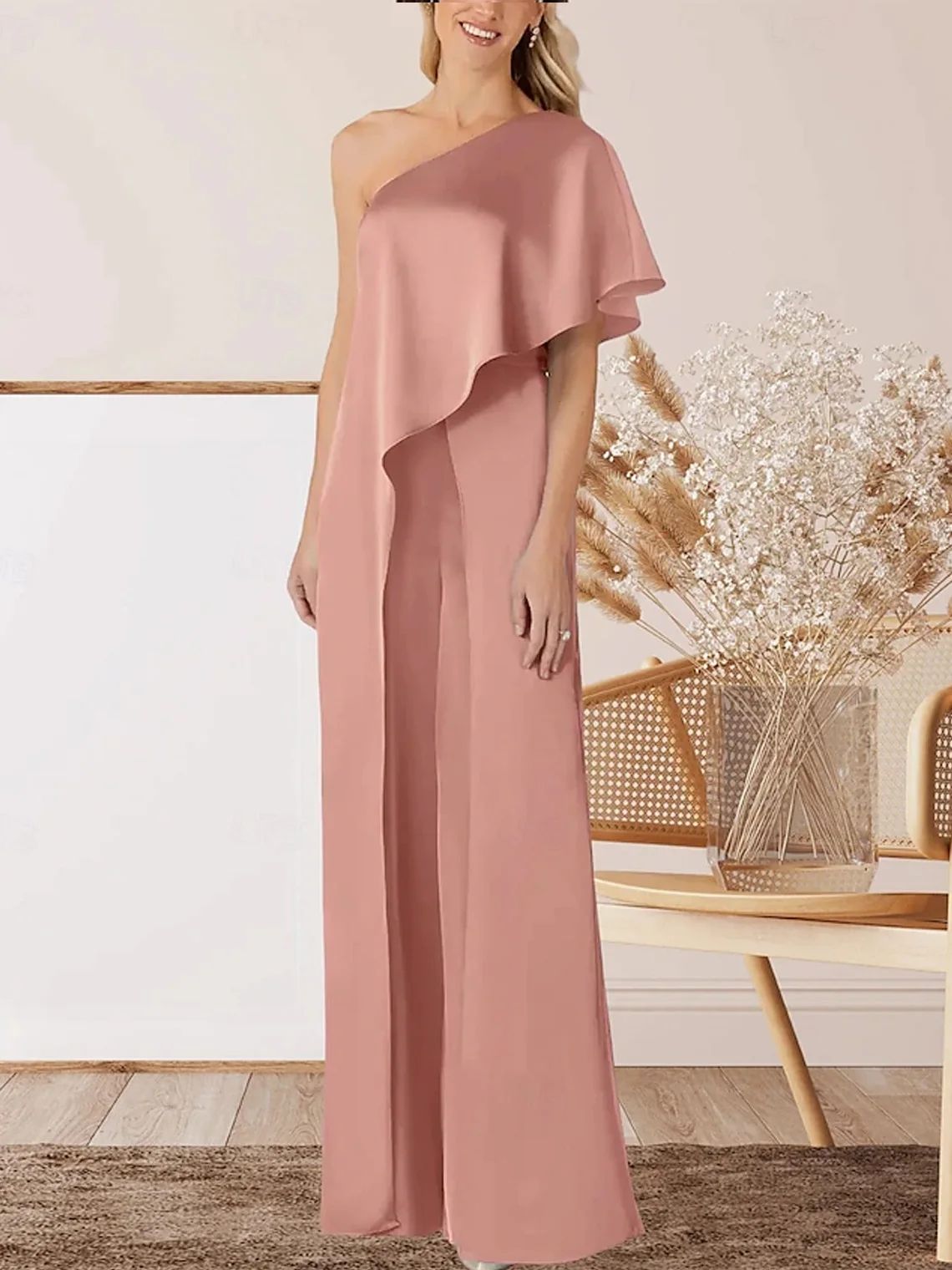 

Elegant Jumpsuits Silk Satin Dress One Shoulder Floor Length Sleeveless Ruffles Mother of the Bride Gown 2025 free customized