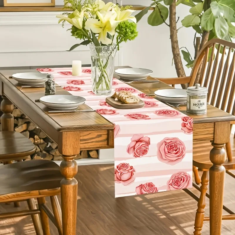 1 Piece of Pink Floral Table Runner, Suitable for Farmhouse, Indoor, Kitchen, Celebrations, Table Decoration, Restaurant and Banquet Decoration Supplies