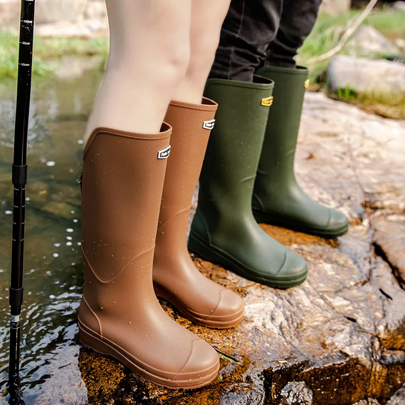 Botas de lluvia impermeables para mujer, zapatos altos e informales, versátiles, antideslizantes, a la moda