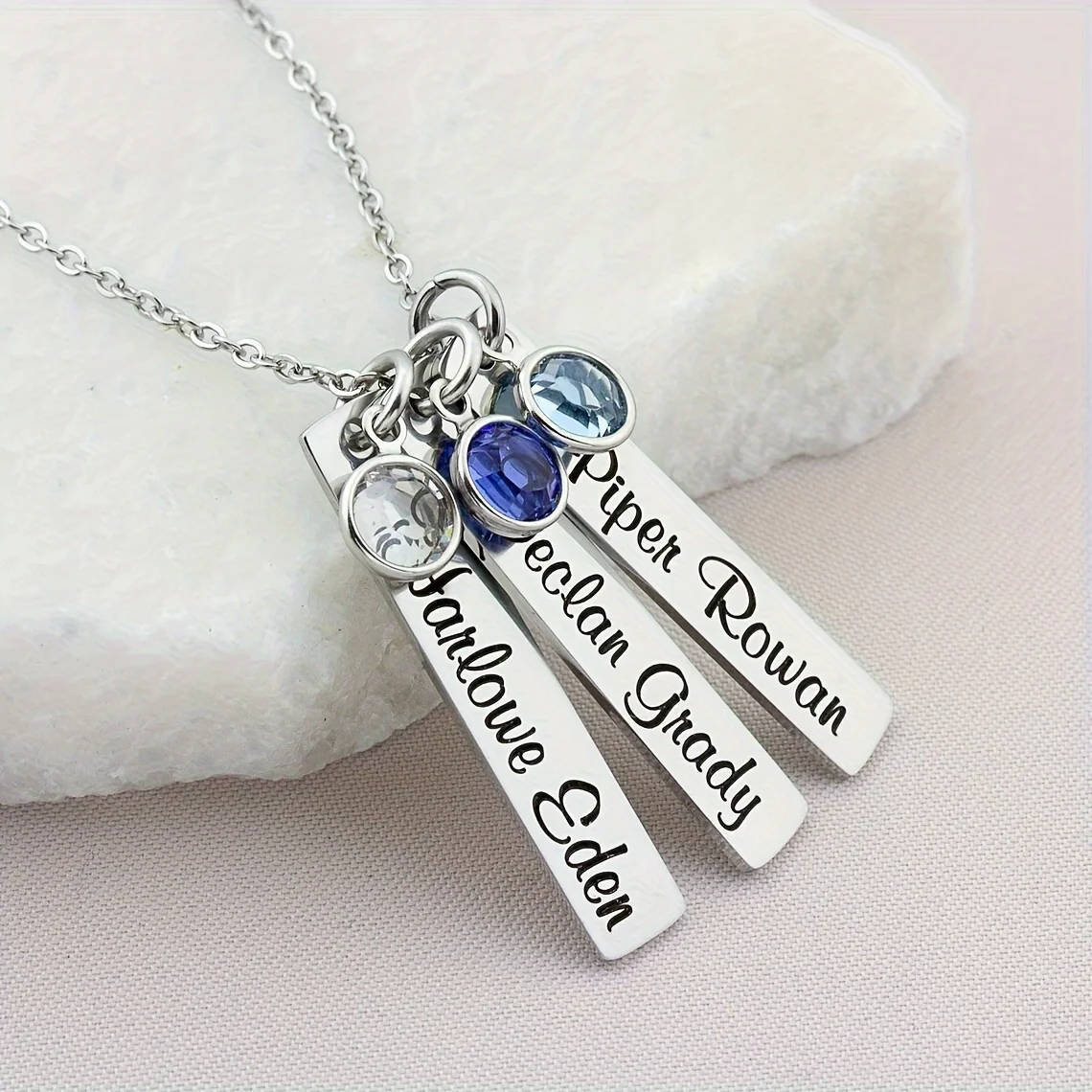 

Custom Engraved 304 Stainless Steel Birthstone Necklace Personalized Gift for Mom and Grandma with User-Selected Stone Colors