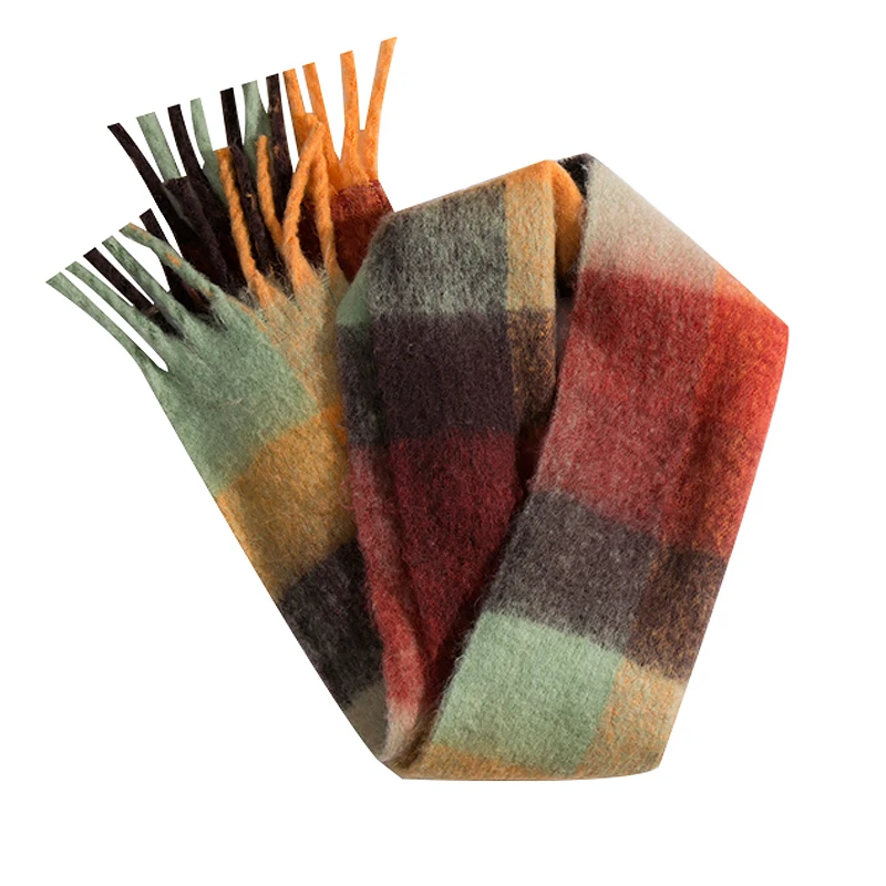 Women Winter Scarf Thick Cashmere Warm Shawls Wraps Long Tassel Pashmina Blanket Rainbow Hairy Echarpe Stoles 2022 New