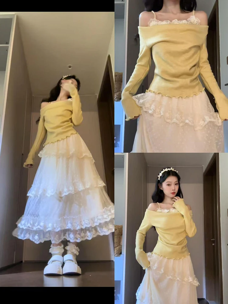 

Slim Fit One oulder Long Sve T-irt Women's Inner Sweet And Spicy Girl Base irt Top Korean Sle Commute Sle