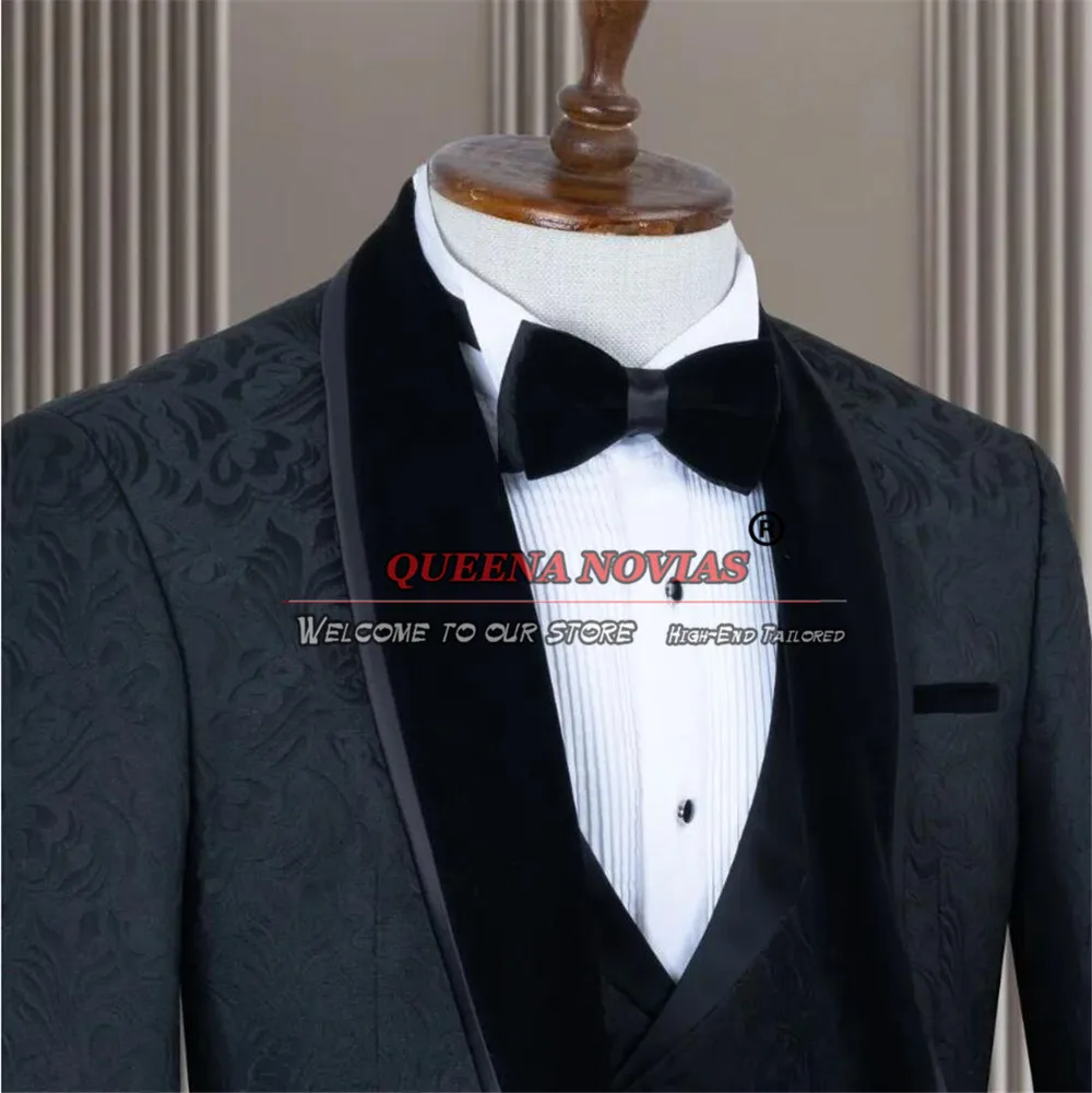 Elegant Suits For Men Classic Jacquard Jacket Vest Pants 3 Pieces Formal Groom Tuxedos Wedding Party Banquet Prom Blazers Sets