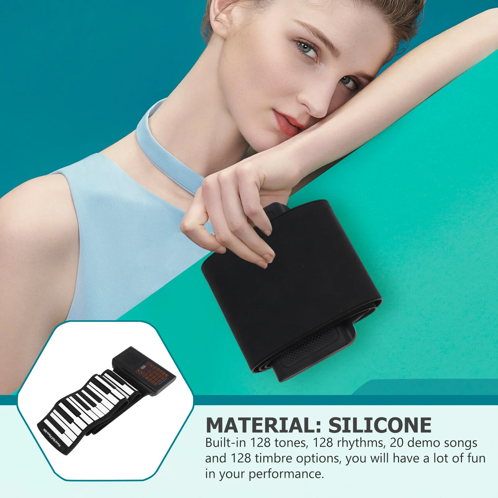 

88 Keys Portable Electronic Piano Roll Up Silicone Keyboard With Recording 128 Tones 20 Demo Songs Hand Rolled Musical