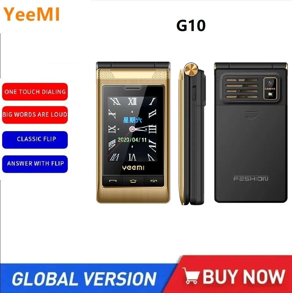 YeeMI G10 4G Rugged Feature Phone Big Button Full Band Flip Phone Dual SIM Dual Screen Cellphone For Elderly 1800mAh Big Battery