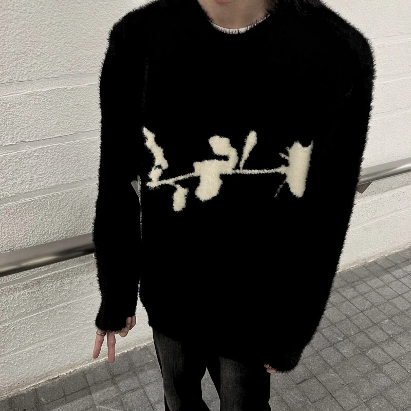 

25ss New Style Simple High Quality Dark Rose Mohair Sweater Loose Irregular Original Knitted Pullovers