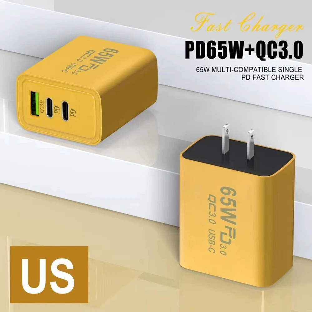 Chargeur USB Type-C 65W PD QC 3.0, 3 ports, charge rapide, adaptateur pour téléphone portable iPhone 15/14, Xiaomi, Samsung