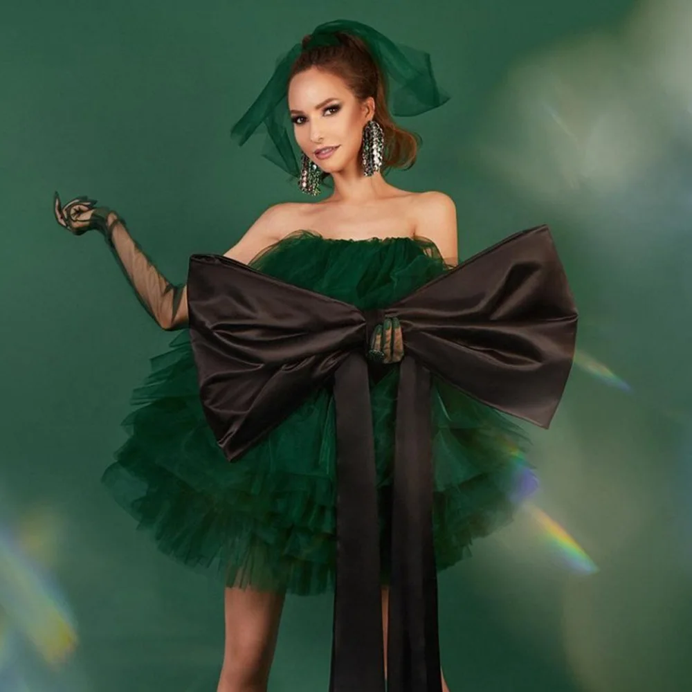 

Strapless Mini Tulle Ball Gown Ruffled Green Party Dress Layered Women Clothing Elegant Cocktail Dresses For Woman Ever Pretty