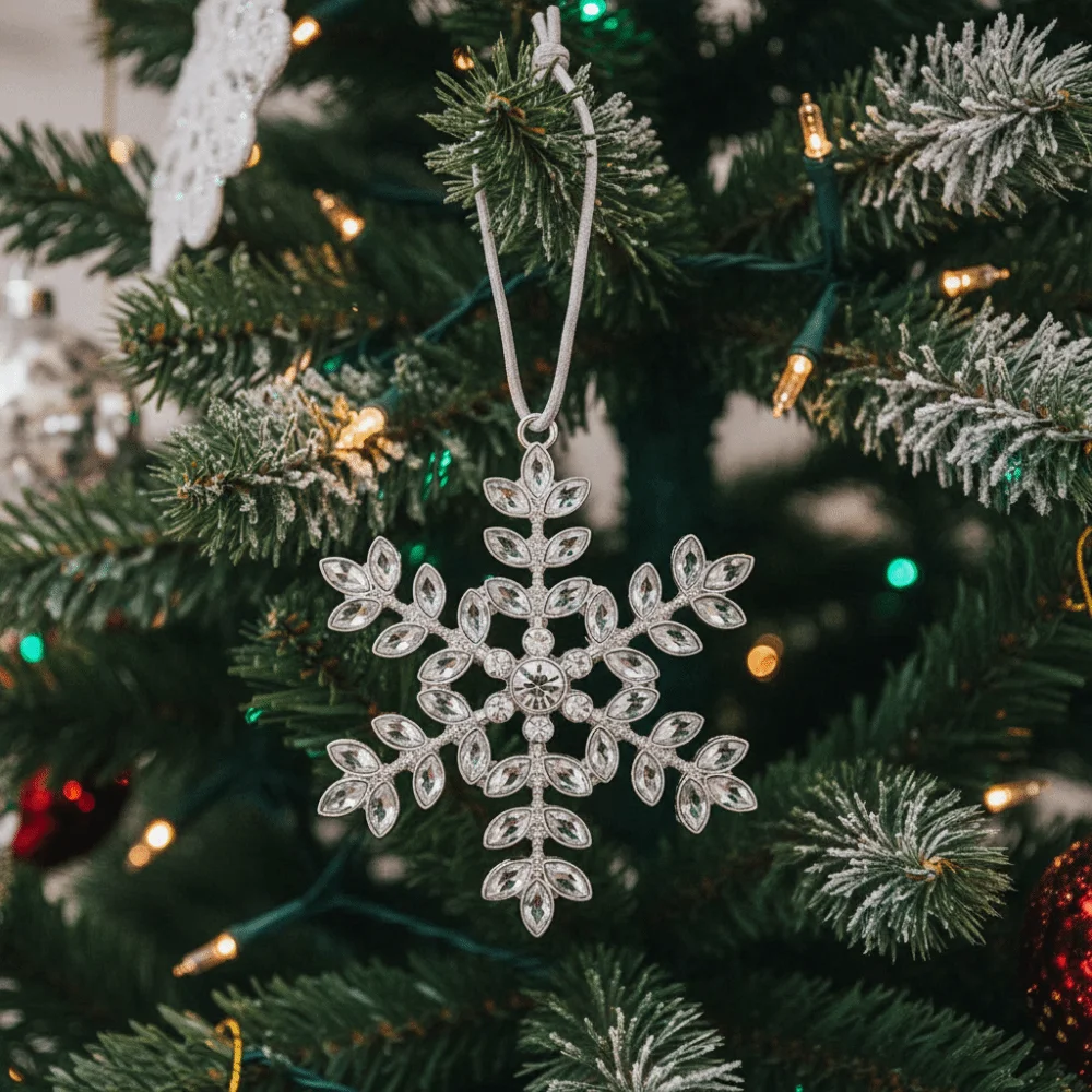 

Metal Christmas Snowflake Pendant Super Shiny Hanging Christmas Tree Pendant Rhinestone Xmas Decorative Snowflake