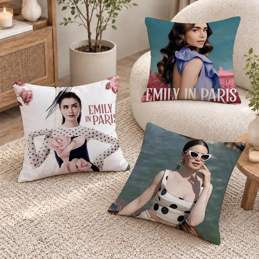Hot Show Emily in Paris Cushion Cover Short Plush Pillow Cover, Washable Wrinkle-Resistant for Sofa Bedroom Decor Gift