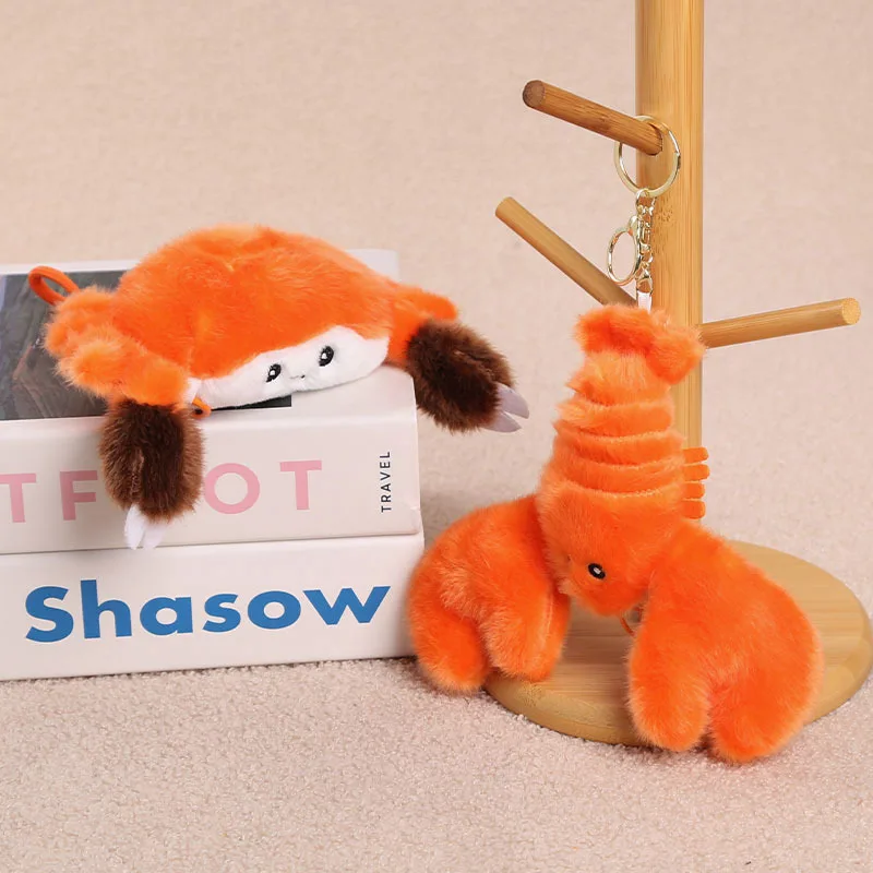 Cute Crab/Crayfish Plush Keyring Simulation Cartoon Marine Animals Plush Stuffed Toy Backpack Decor Keyring For Couple Gifts