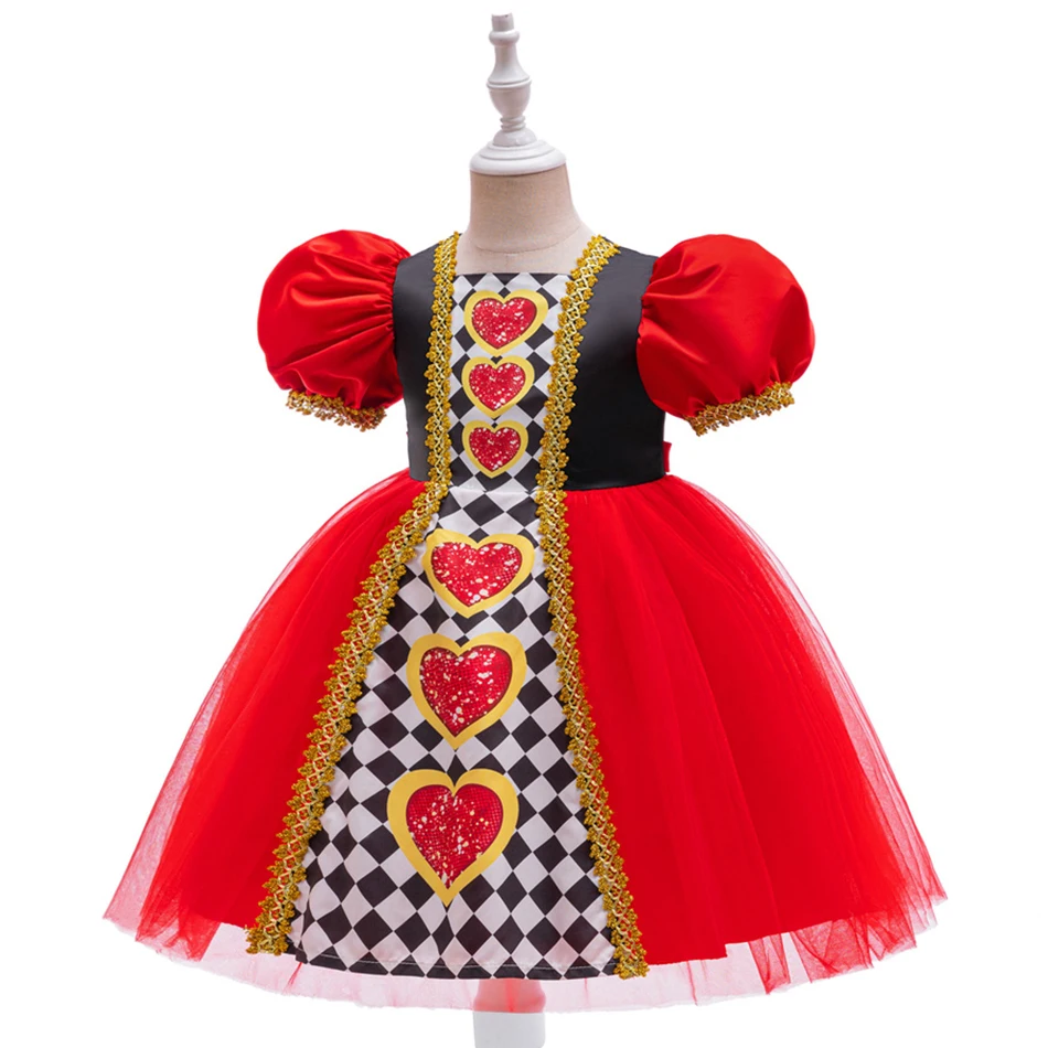 Alice Red Queen Cosplay Princess Dress Girls Deluxe Performance Clothes Kid Carnival Halloween Party Charm Costume Birthday Gift