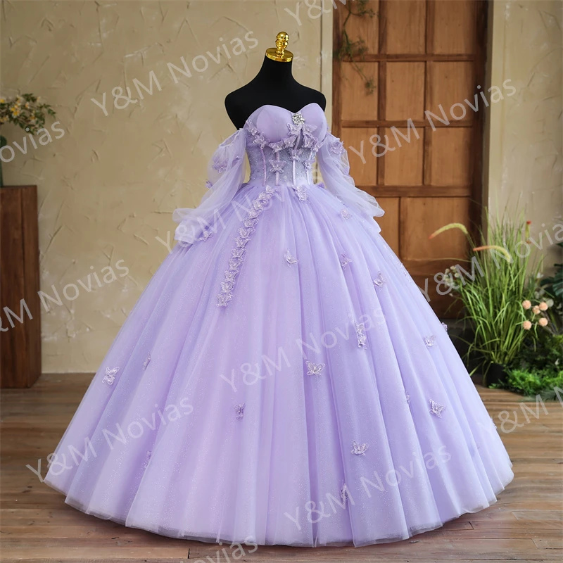 Custom Made any Color Purple Quinceanera Dresses Strapless Party Dress Luxury 3D butterfly Ball Gown Prom Vestido De Quincianera