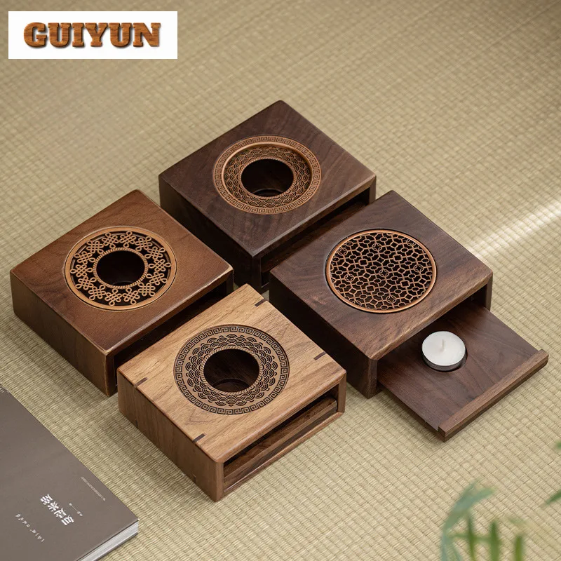 Walnut Wood Square Tea Warmer Holder Trivet Candle Heater Stove Household Kettle Stand Baked Milk Jar Carbon Furnace Cha Craft