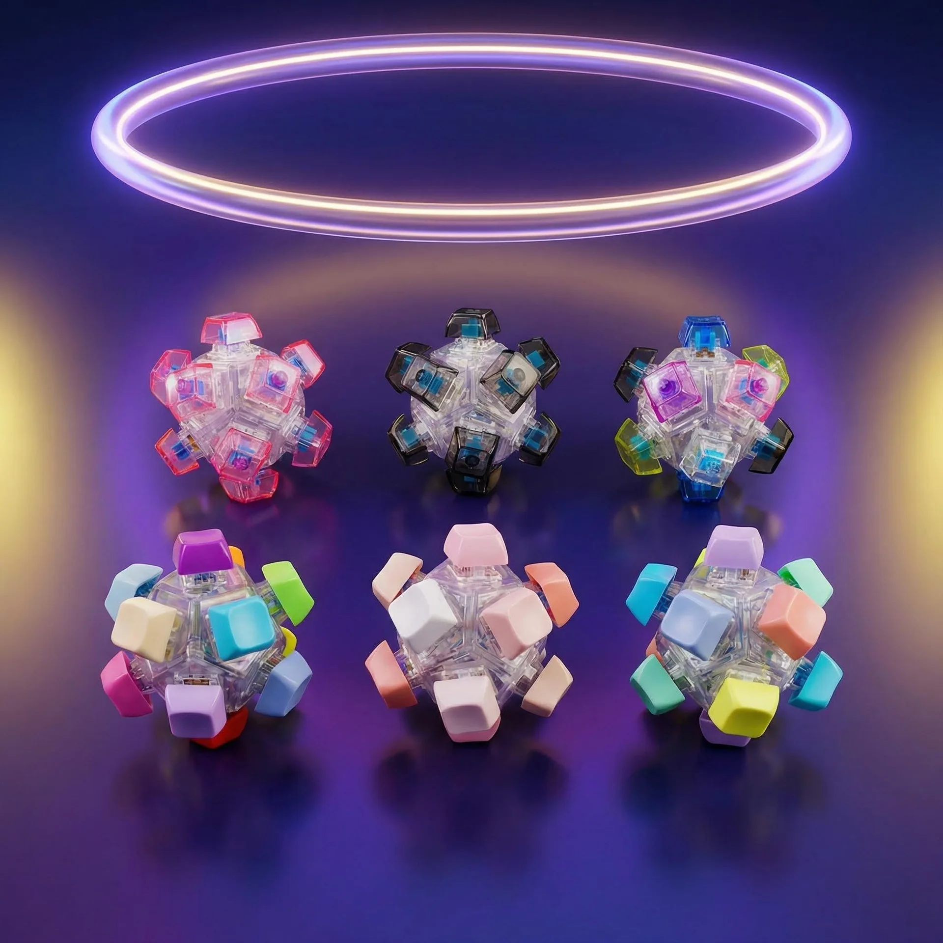 12 Keys Magic Ball Fidget Keychain DIY Keyboard Keys Button Finger Keyboard Cap Pass The Time Keycap Pinch Toy Adult Child Gift