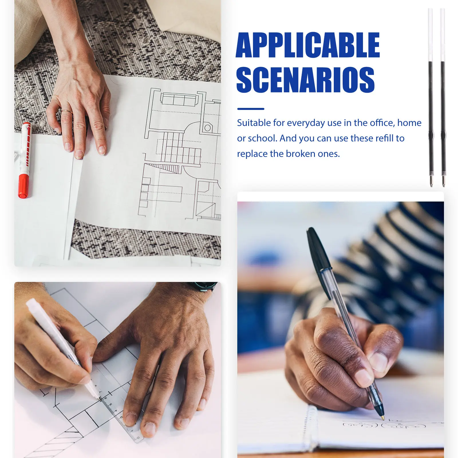 

100 шт. портативных сменных гелевых стержней для ручек, прессового типа, для плавного письма, канцелярские товары, идеально подходят для учебы и работы