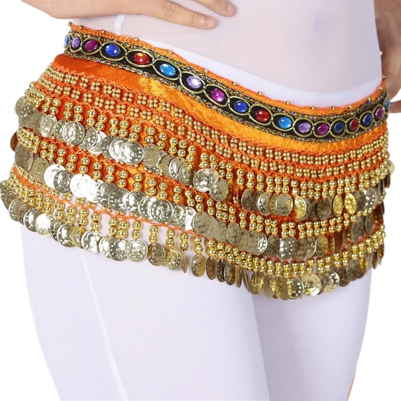 Buikdansen riem rok met gouden munten, buikdansen heupsjaal dansdoek