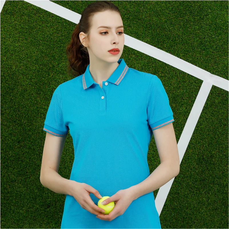 Women 100% Cotton Turn Collar Polo Golf Tennis Dresses Customized Brand Company Logo Casual Short Sleeve Sports Midi Dress