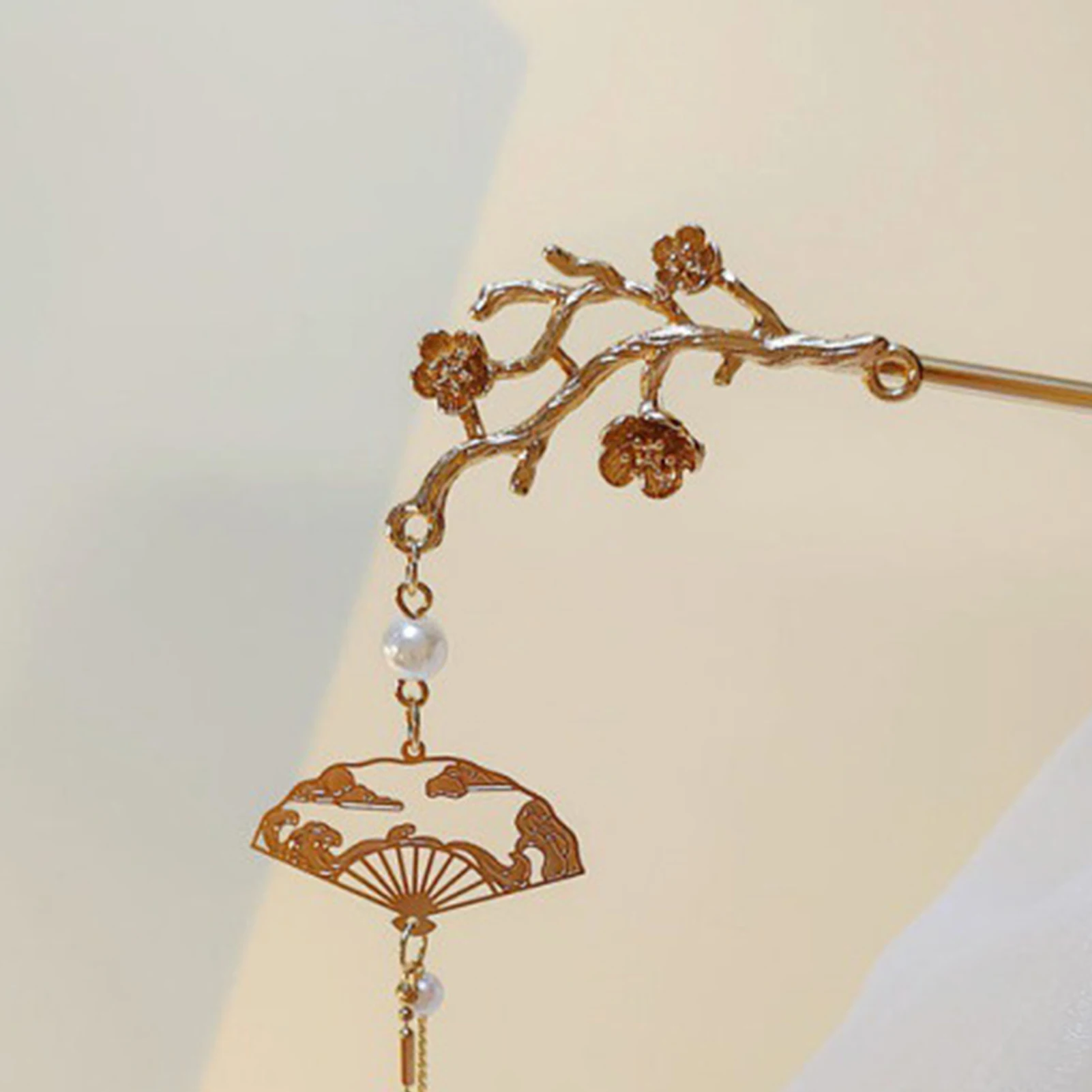 الرجعية زهرة شرابة دبوس الشعر للنساء أنيقة زهر الخوخ للطي مروحة قلادة الشعر عصا النمط الصيني الفتيات إكسسوارات الشعر #3