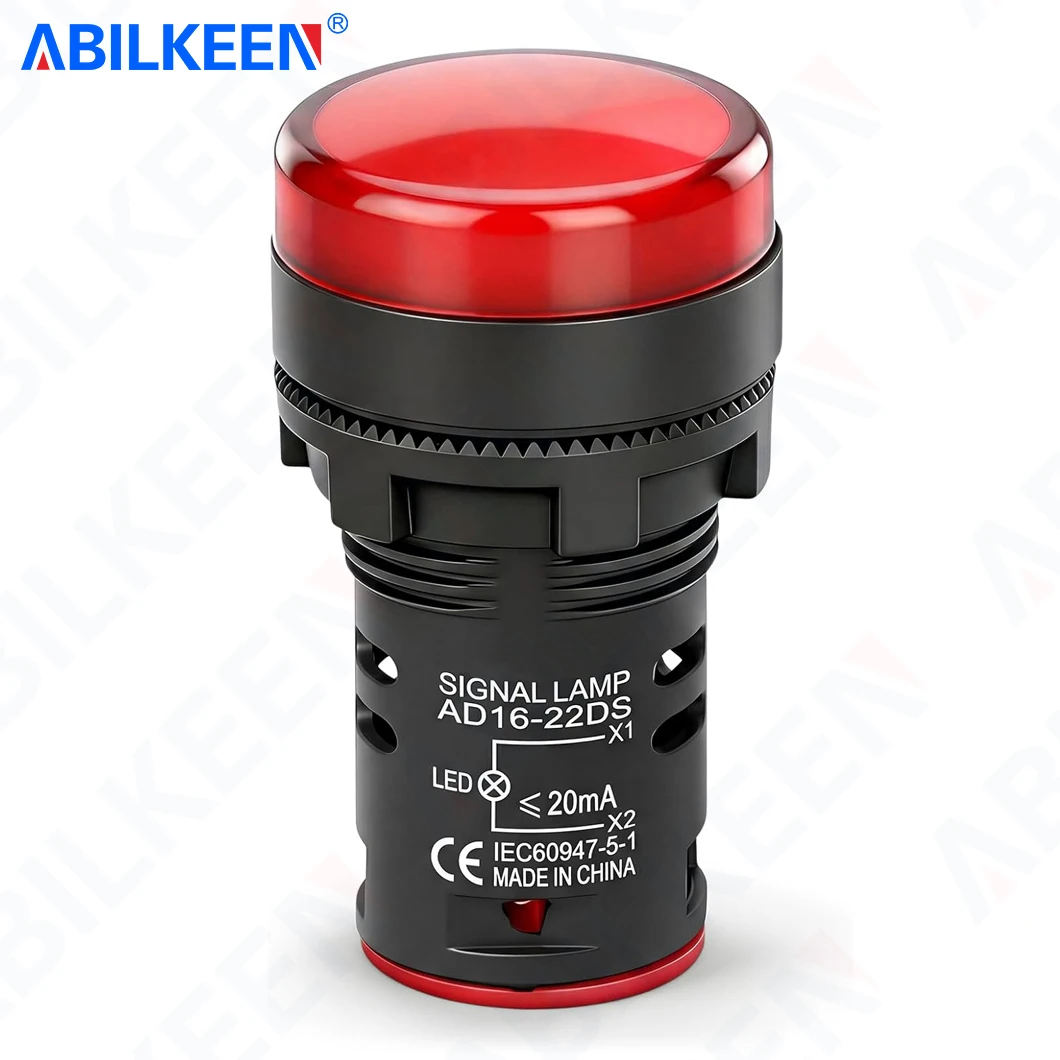 ABILKEEN AD16-22DS 22MM LED Plastic Indicator Light AC/DC 12V 24V 110V 220V High Brightness Industrial Signal Pilot Lamp