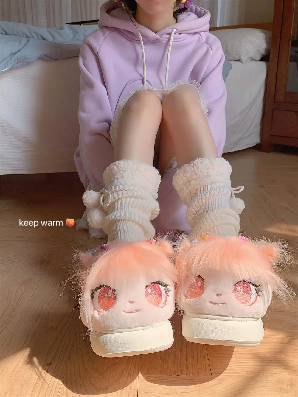 DIY Fun Fury Home Slippers Shoes 2024 Winter Cute Big Eyes Cotton Doll Cotton Slippers Women Indoor Household Slippers