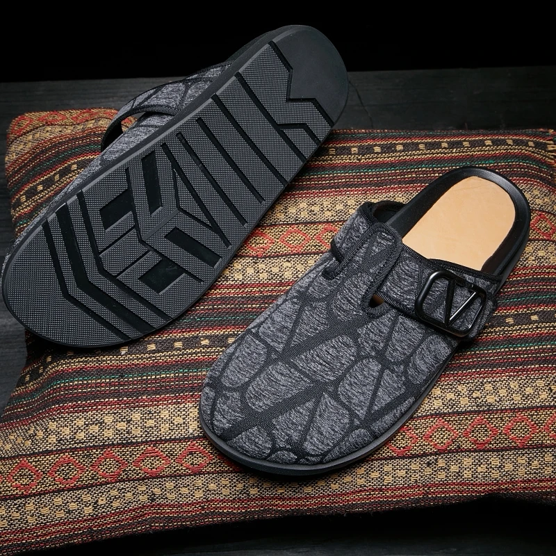 Borduurwerk Suède Lederen Muiltjes Heren Schoenen Casual Zomer Slip-On Loafers Slippers Op Rugloze Halve Schoen Voor Mannen Mule Masculino